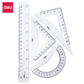 Deli Drafting Set 4pcs Clear 20cm Ruler, Set Squares & Protractor - Σετ Γεωμετρικών Οργάνων Διάφανο