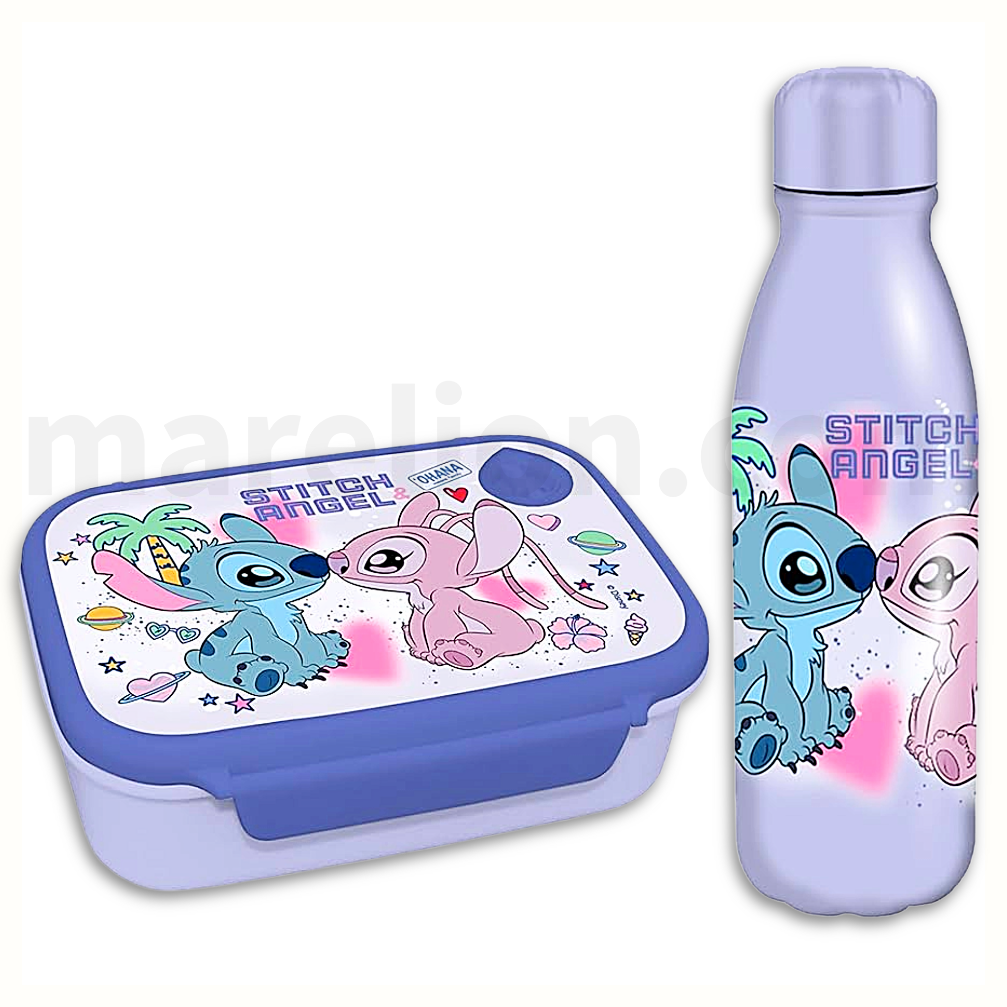 Disney Stitch and Angel Kids Lunch Box and Aluminium Water Bottle Set BPA Free - Σετ Φαγητοδοχείο και Παγούρι Αλουμινίου