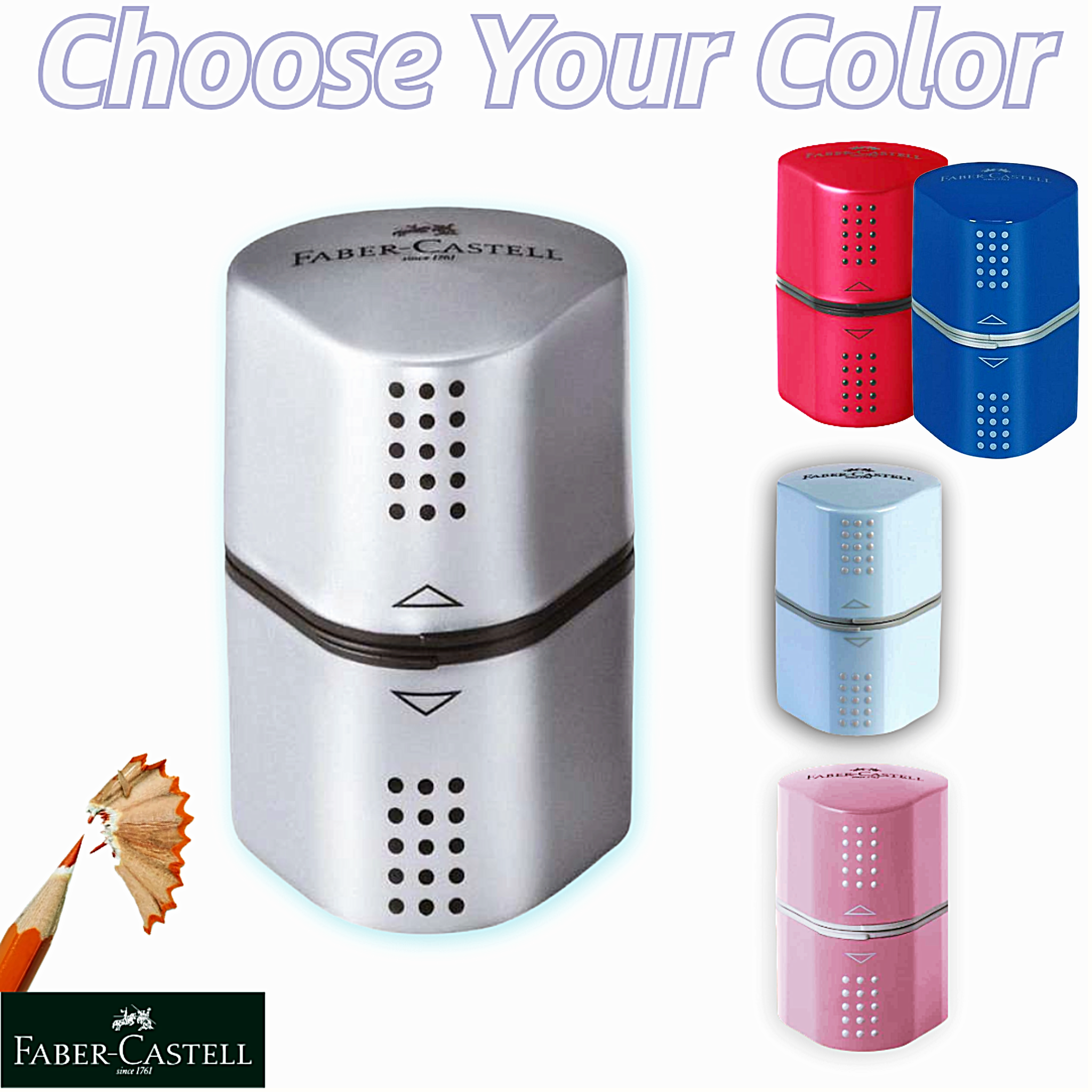 Ξύστρα Faber Castell Sharpener triple Grip, σε 4 Χρώματα, Τριπλή Ξύστρα Βαρελάκι Pencil Sharpener