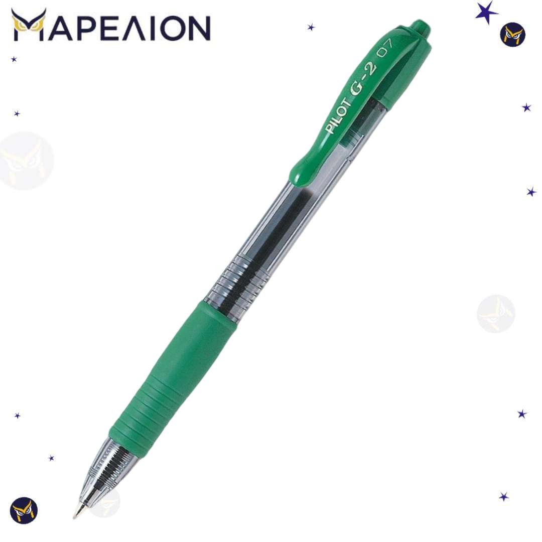 Green pen with 'Pilot' branding on a white background, featuring the Mapeion logo.