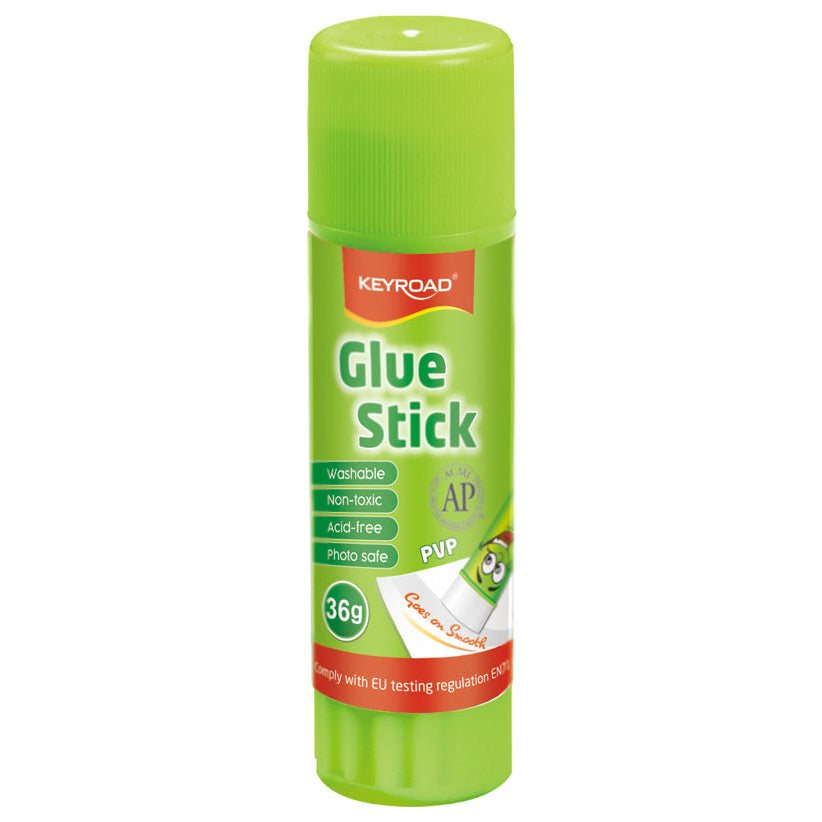 Green glue stick with Keyroad 36gr branding on a white background