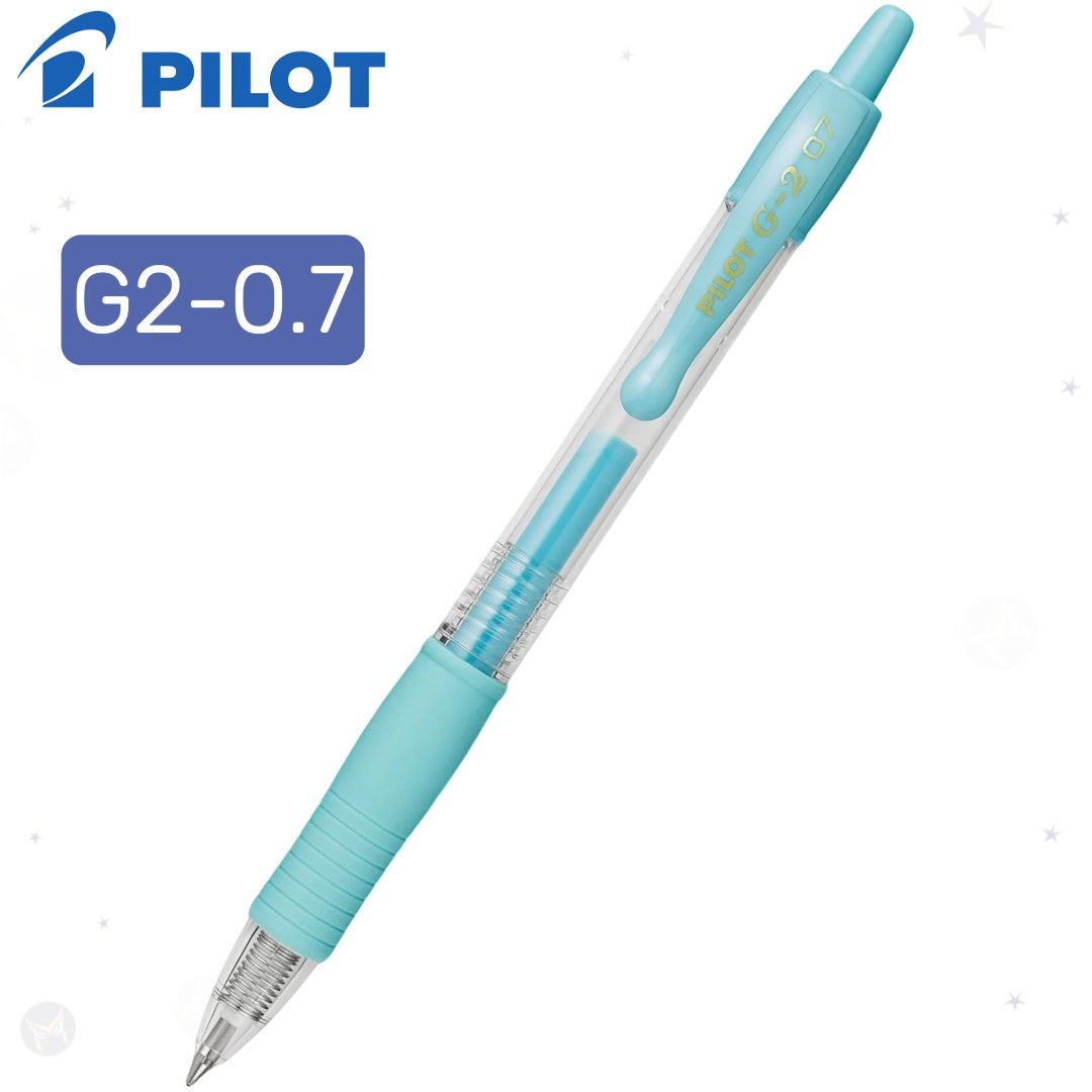 Light blue Pilot G2-0.7 pen on a white background