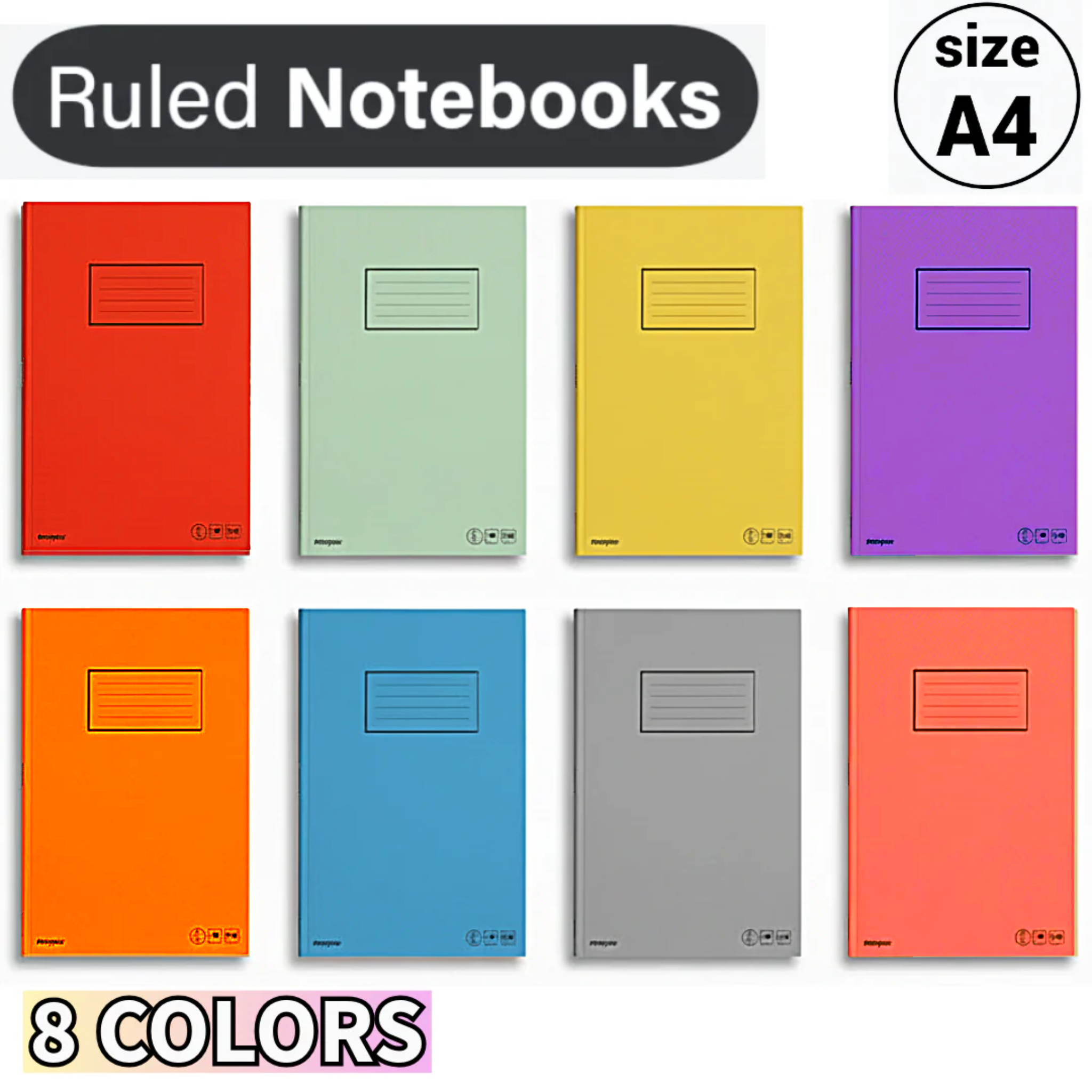 Maypap A4 Lined Notebook 50 Sheets 80gsm, 9 COLORS - Τετράδιο Μονόριγο Ντυμένο σε 9 Χρώματα