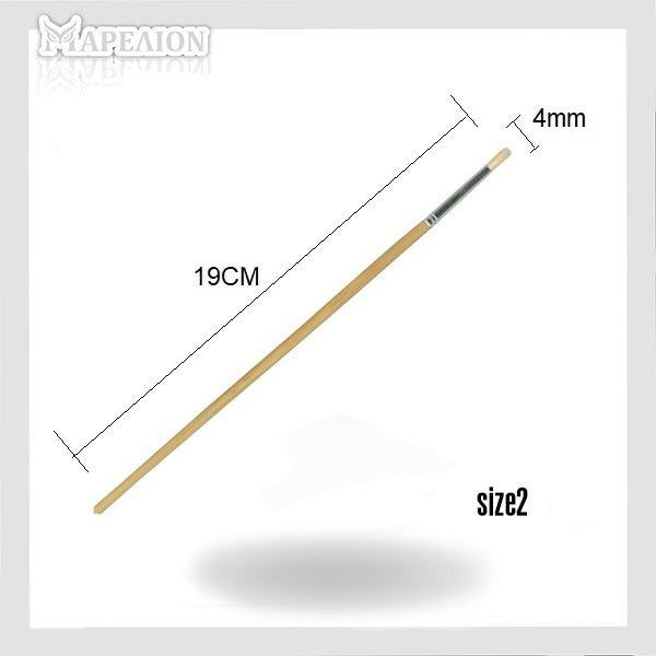 Measurement chart of a wooden stick with dimensions on a white background