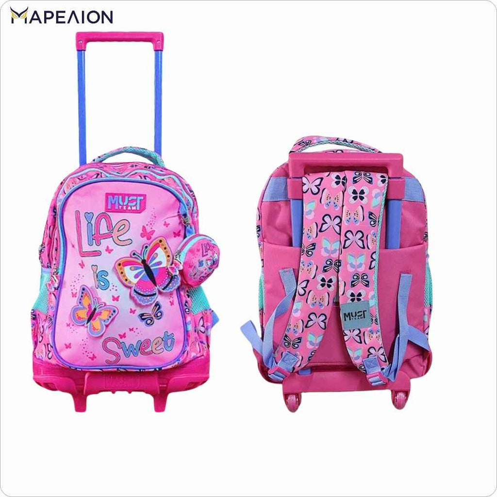 Must Butterflies Trolley School Bag 3 Pockets