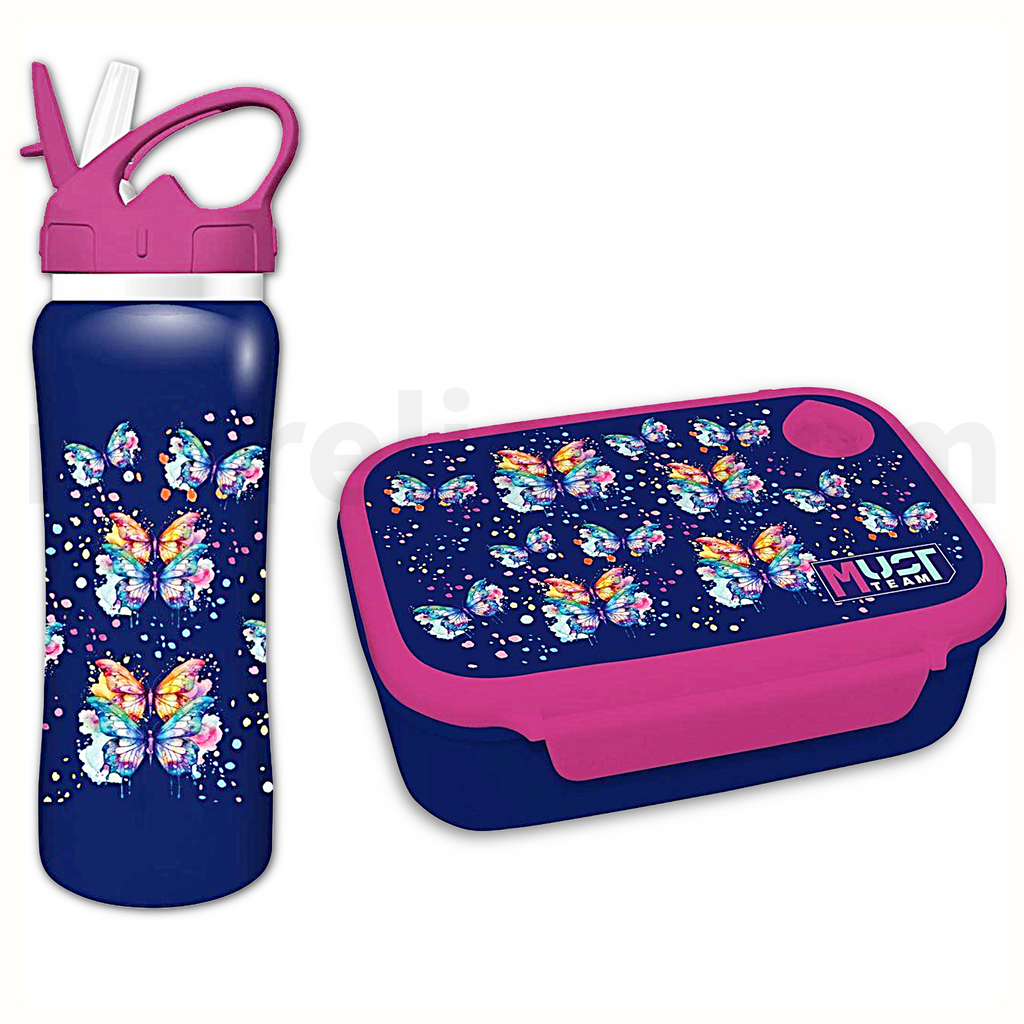 Must Butterfly Lunch Box 800ml and Stainless Steel Water Bottle 500ml - Σετ Φαγητοδοχείο και Παγούρι Ανοξείδωτο