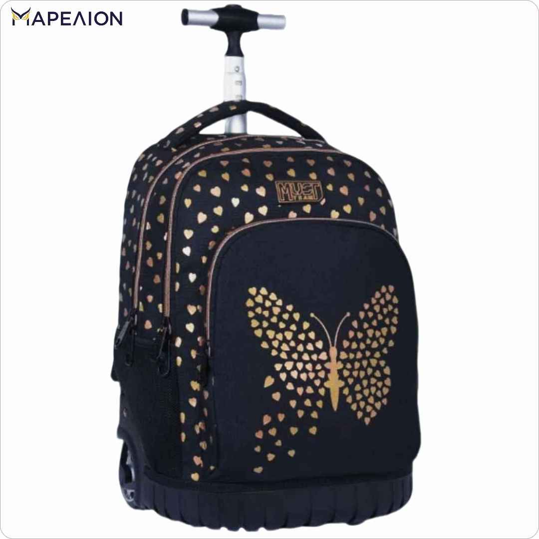 Must Gold Butterfly Trolley School Bag 3 Pockets