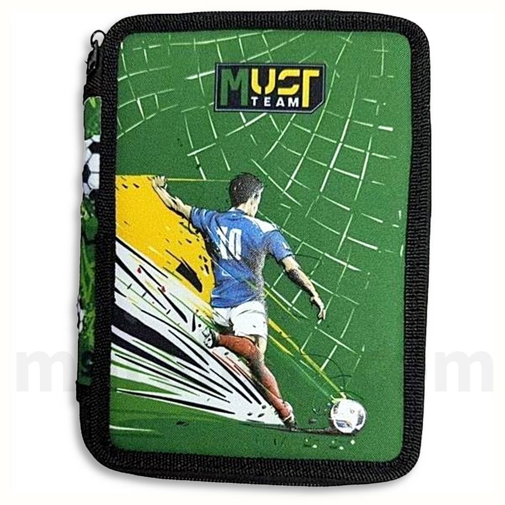 Must Pencil Case Green Football 2 Zip Full - Σχολική Κασετίνα Διπλή Γεμάτη 2 Φερμουάρ