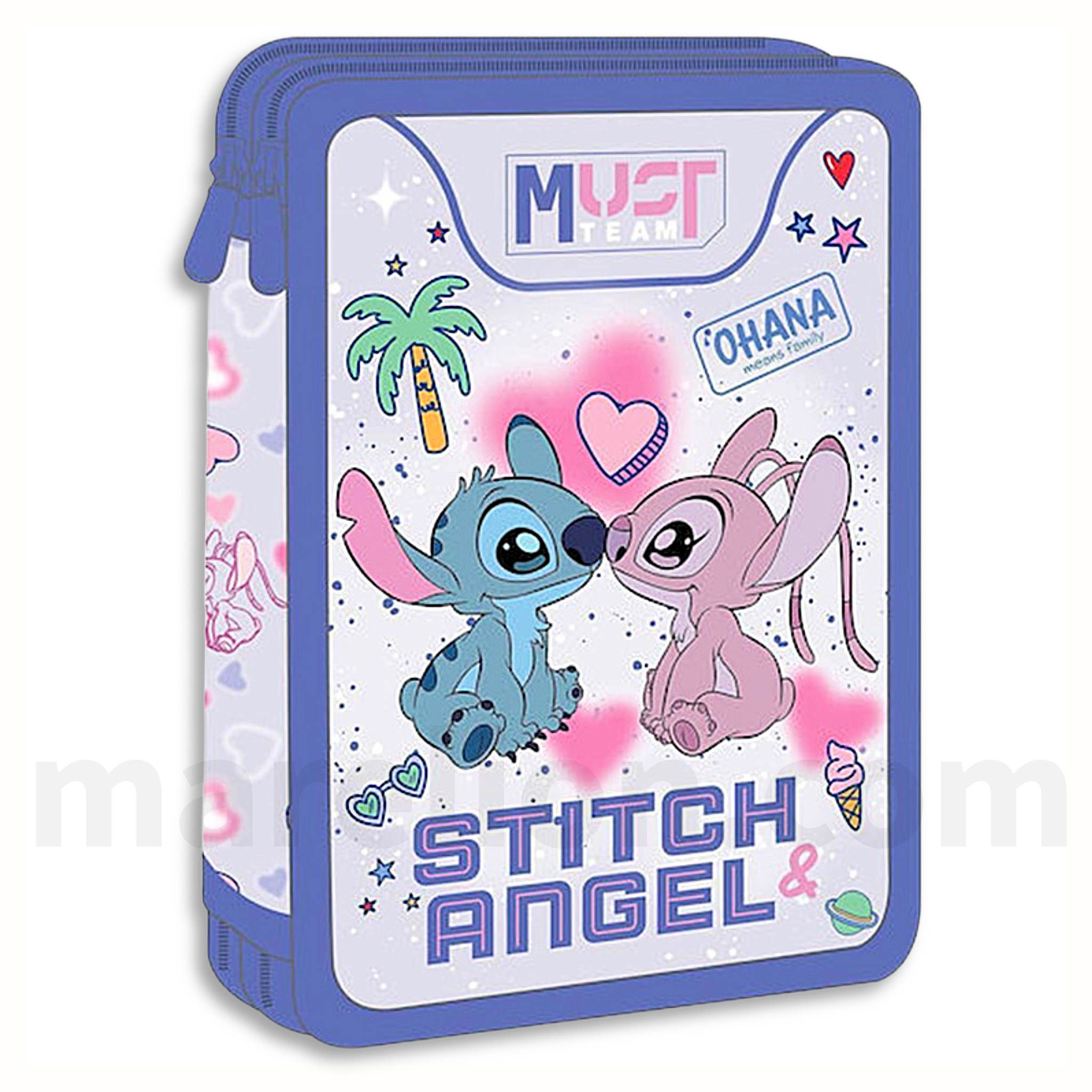 Must Pencil Case Stitch & Angel 2 Zip Full - Σχολική Κασετίνα Διπλή Γεμάτη 2 Φερμουάρ