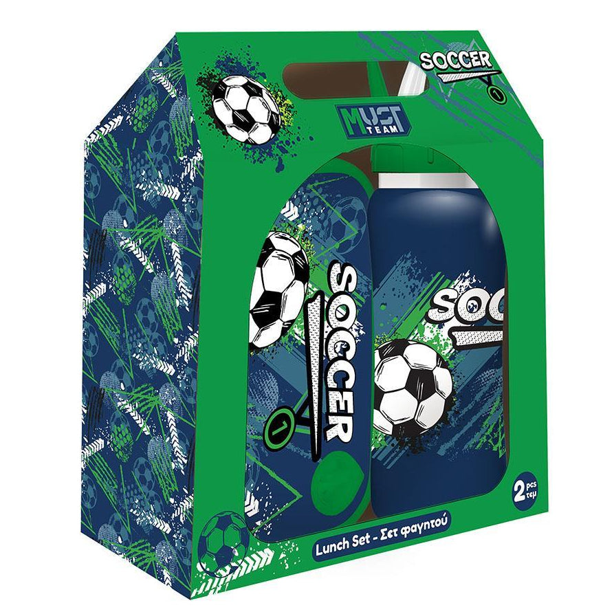 Σετ Φαγητού Must Team Soccer Φαγητοδοχείο PP 800ml-Παγούρι Ανοξείδωτο 500ml
