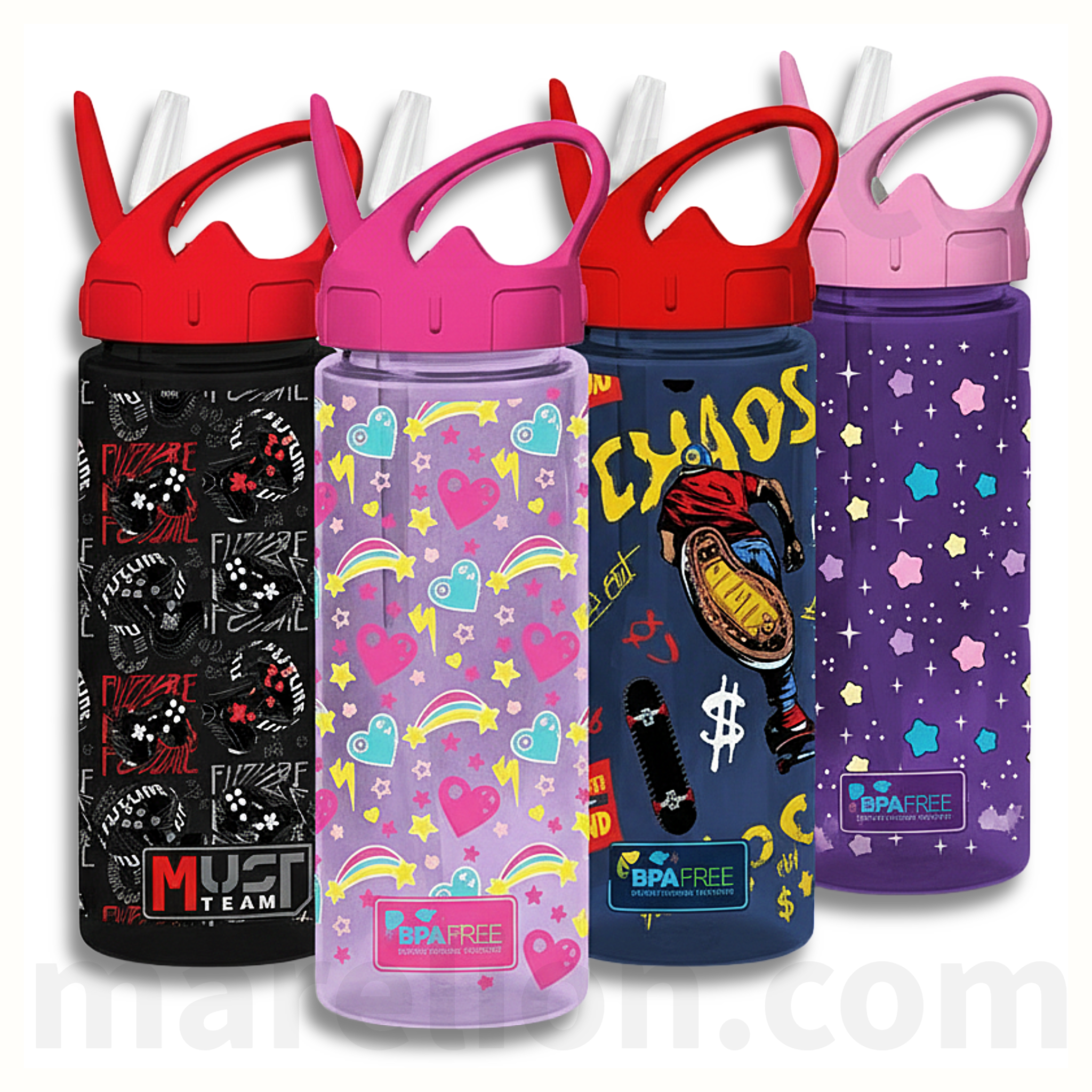 Must Team Water Bottle 500ml Plastic with Straw 4 Designs - Παγούρι Πλαστικό με Καλαμάκι
