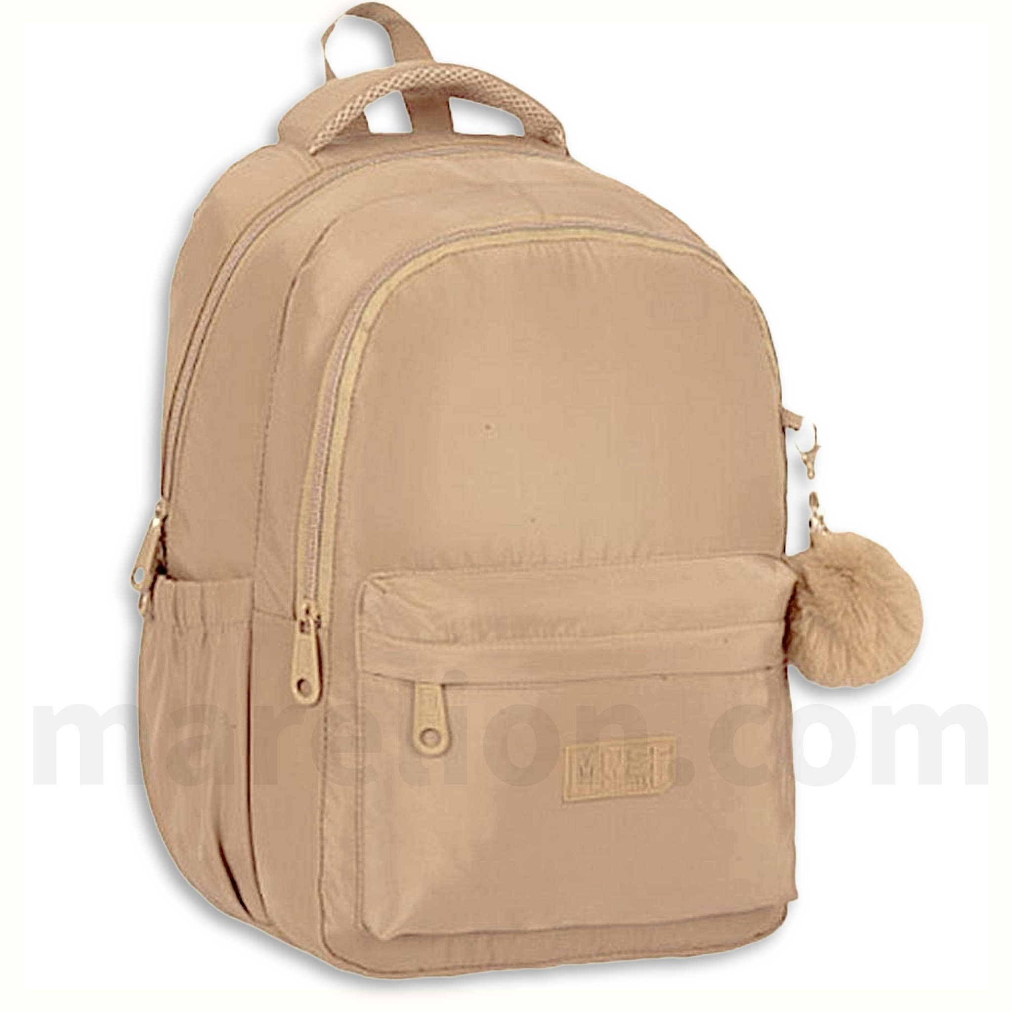 Must Teen Backpack Beige 3 Compartments - Σχολική Τσάντα Πλάτης Εφήβων 3 Θήκες  Μπεζ