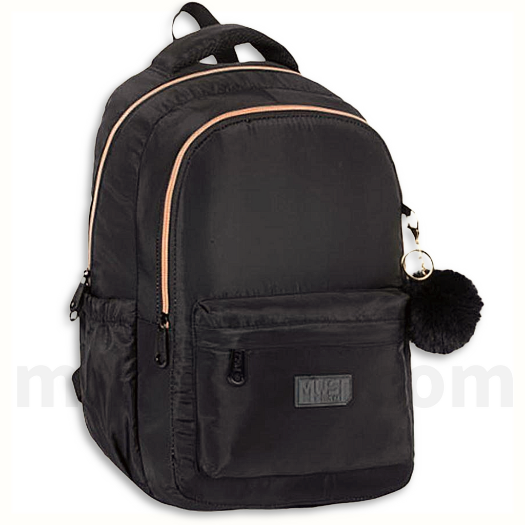 Must Teen Backpack Black 3 Compartments - Σχολική Τσάντα Πλάτης Εφήβων 3 Θήκες  Μαύρο