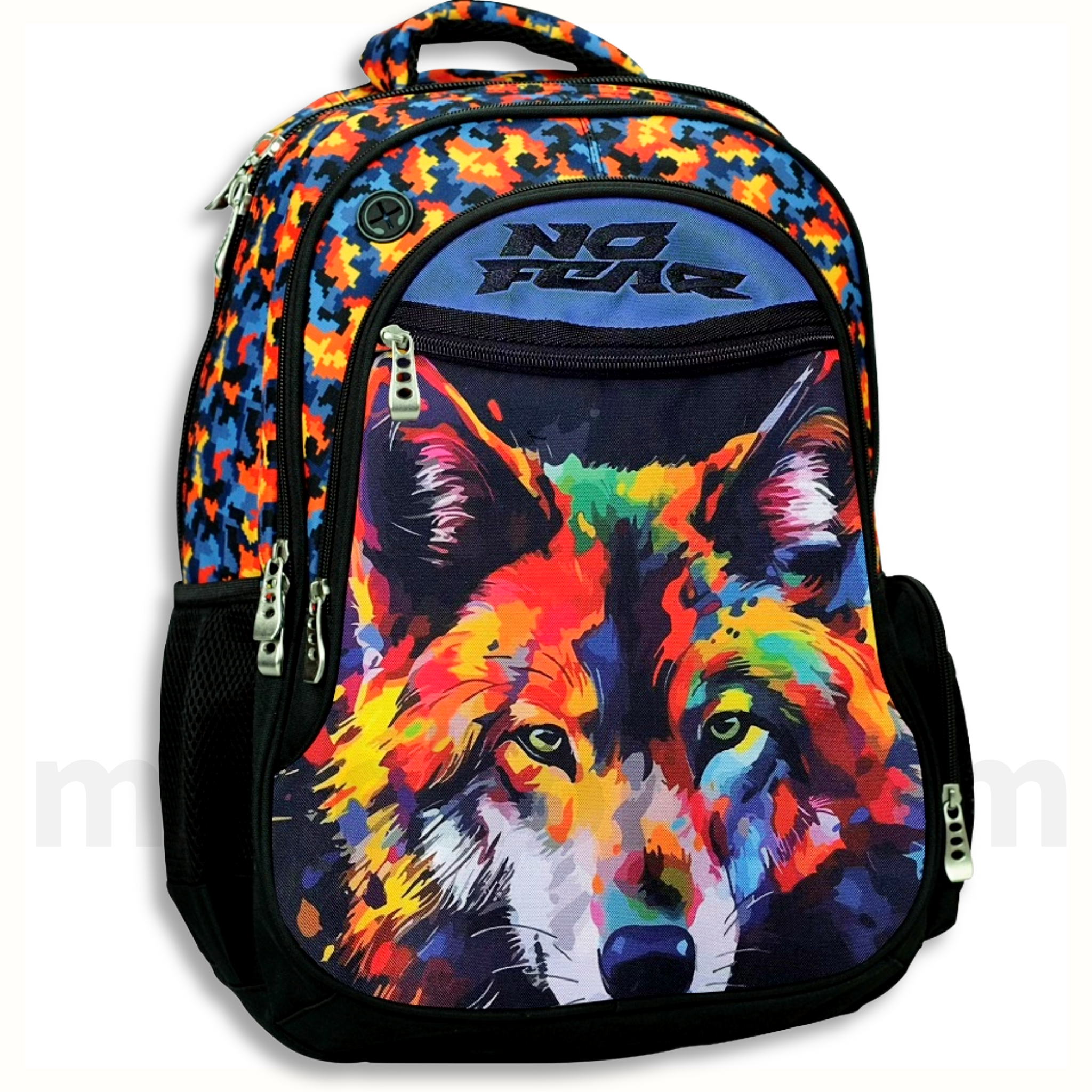 No Fear Backpack Oval Colored Wolf - Σχολική Τσάντα Πλάτης Δημοτικού 4 Θήκες