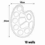 Outline of a 10-well laboratory tray with dimensions labeled