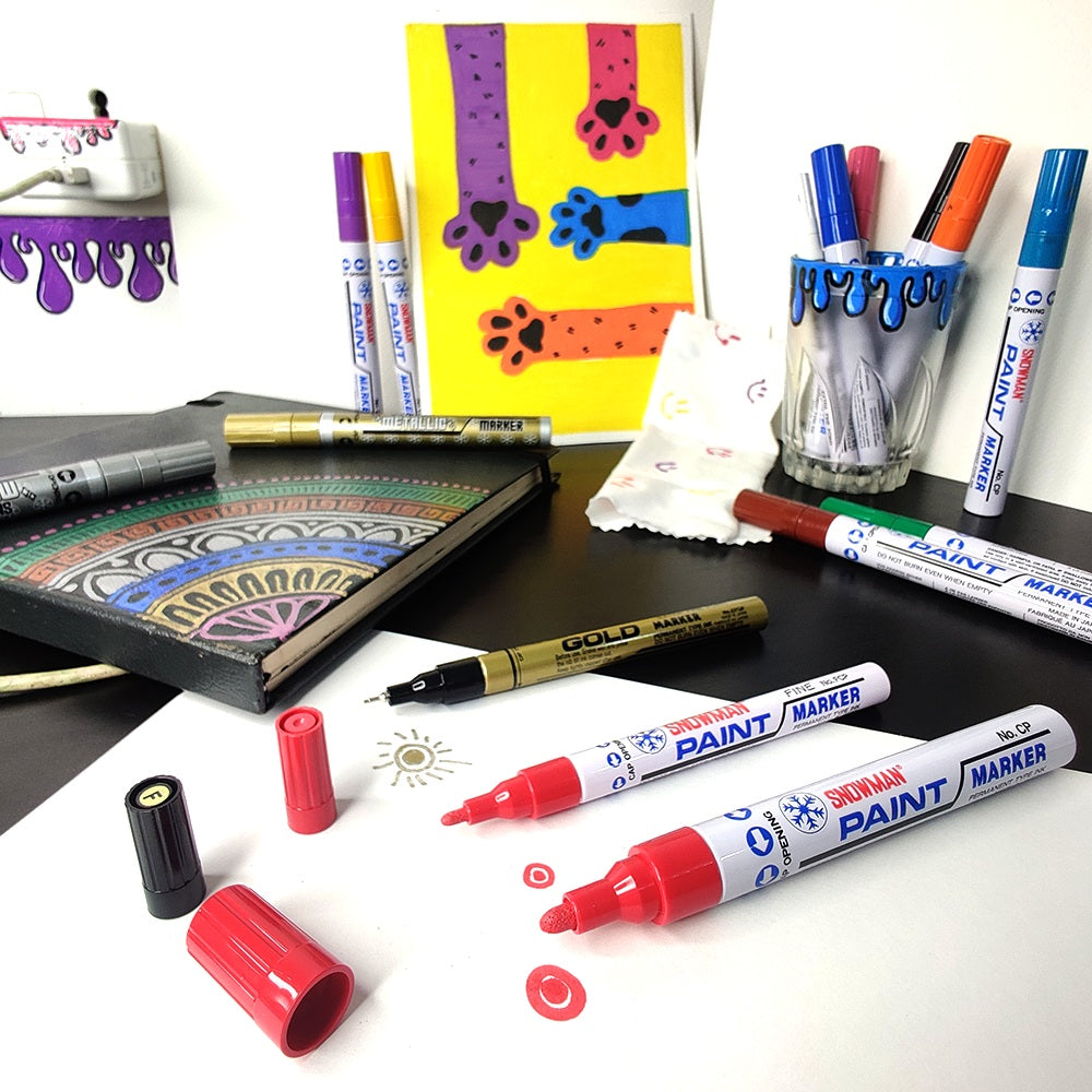 Snowman Paint Markers Dual Tip 1.5mm to 4mm | Set of 7 Colours - Μαρκαδόρος Μπογιάς Διπλής Όψης 7 Χρώματα