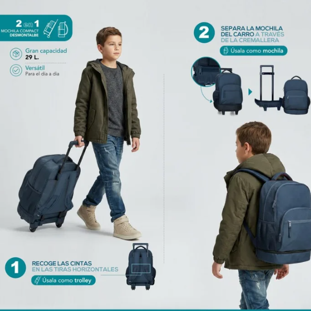 Pepe Jeans Edward Trolley & Backpack with Detachable Wheels - Σχολικό Σακίδιο με Αποσπώμενες Ρόδες