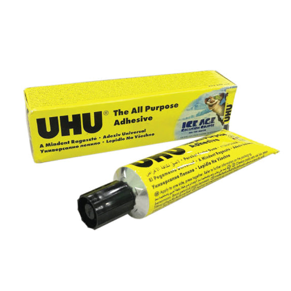 UHU all-purpose adhesive with packaging on a white background