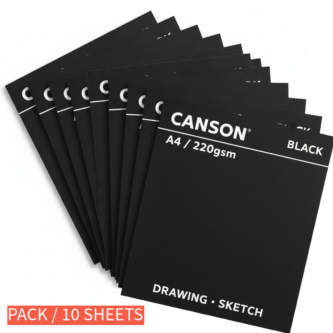 Canson Paper A4 Black 220gsm Pack of 10 / 100 Sheets - Χαρτόνια Τέχνης Drawing Sketch Χειροτεχνία
