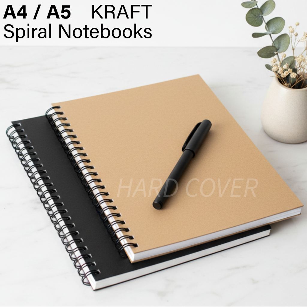 Kraft Spiral Notebook 150 Sheets 2mm Wired, A4 / A5 size - 2 Colors - Τετράδιο με Γραμμές, Σπίραλ Μαύρο / Ασπρο