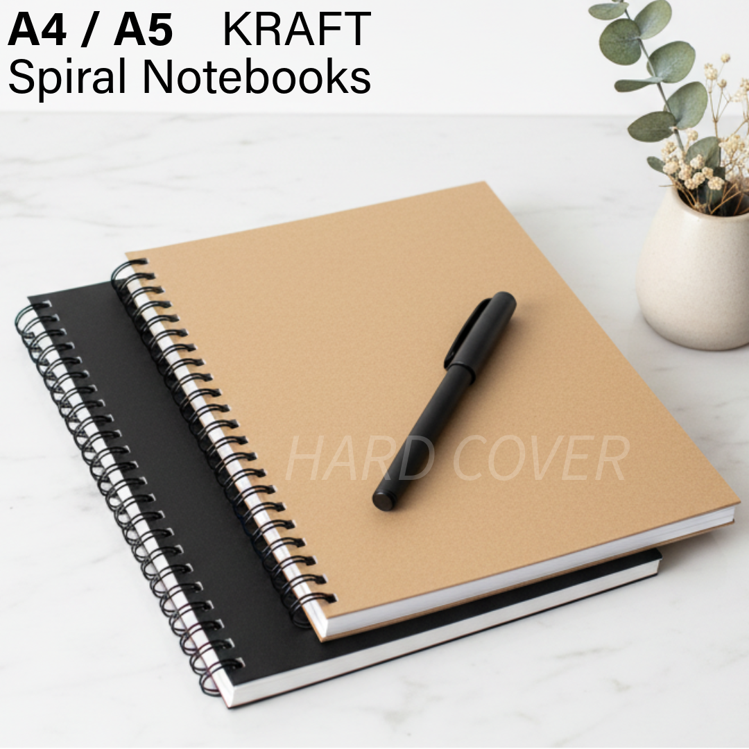 Kraft Spiral Notebook 150 Sheets 2mm Wired, A4 / A5 size - 2 Colors - Τετράδιο με Γραμμές, Σπίραλ Μαύρο / Ασπρο