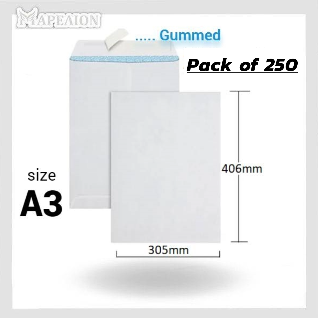 White Paper Envelopes packs A3 / A4 / A5 sizes with gum - Άσπροι Φάκελοι Αλληλογραφίας