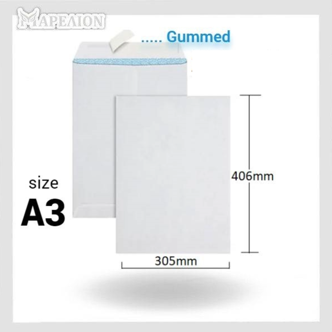 White Paper Envelopes packs A3 / A4 / A5 sizes with gum - Άσπροι Φάκελοι Αλληλογραφίας