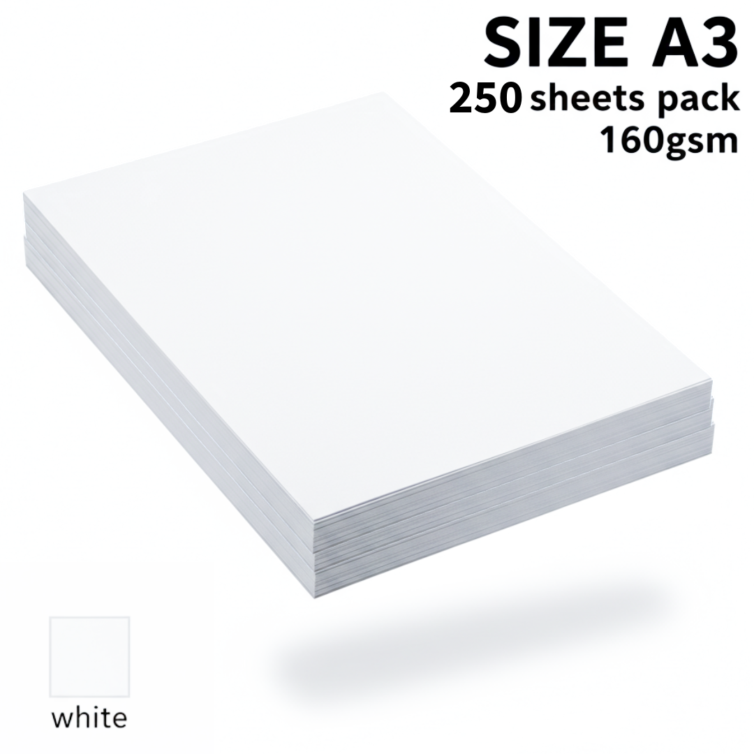 Carton Paper A3, 160gsm White, Pack of 20 / 250 Sheets - Χαρτόνια Α3 Λευκό, Χειροτεχνία, Κατασκευές