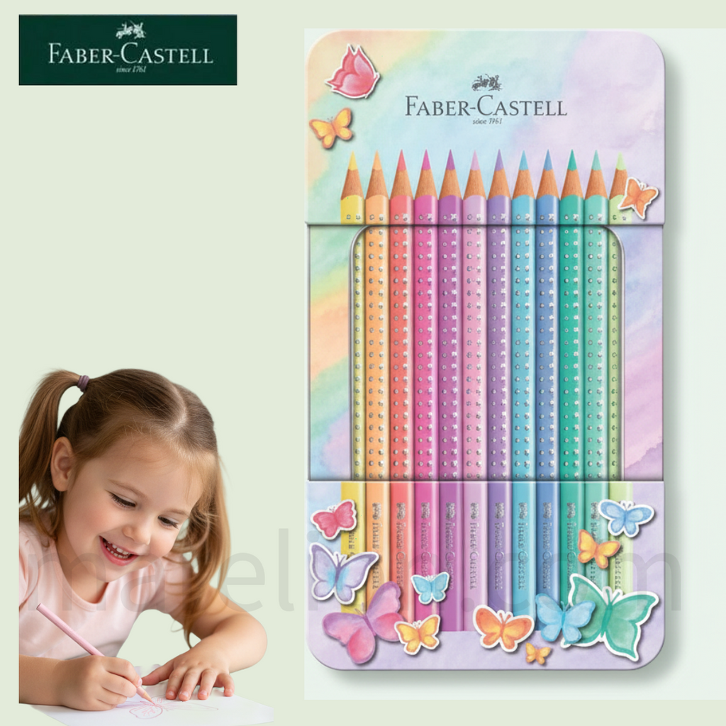 Faber-Castell Sparkle Pastel Colored Pencils 12Pcs - Μολύβια Ποικιλία Χρωμάτων 12 Τεμάχια σε μεταλλική κασετίνα