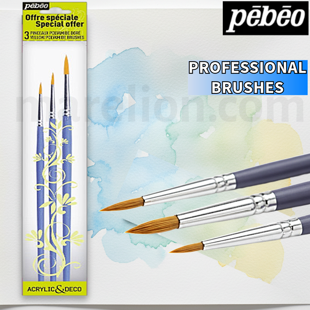 Pebeo Round Paint Brush Set 3pcs Polyamide Short Handle No. 0/2/6 - Σετ Στρογγυλών Πινέλων Ζωγραφικής 3 Τεμάχια