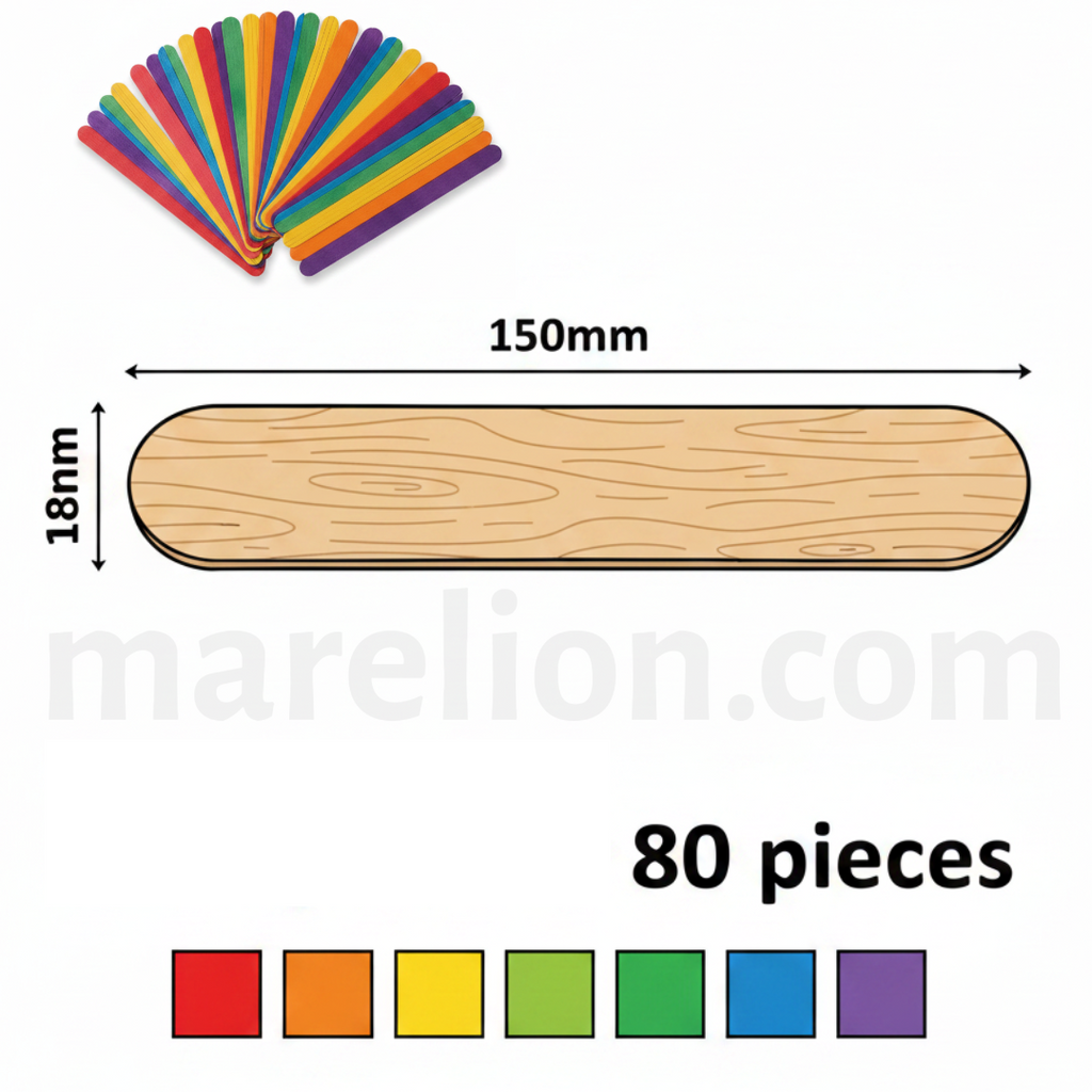 The Littlies Jumbo Craft Sticks 150mm Set 80pcs Coloured - Χρωματιστά Ξυλάκια Σπάτουλα Χειροτεχνία DIY