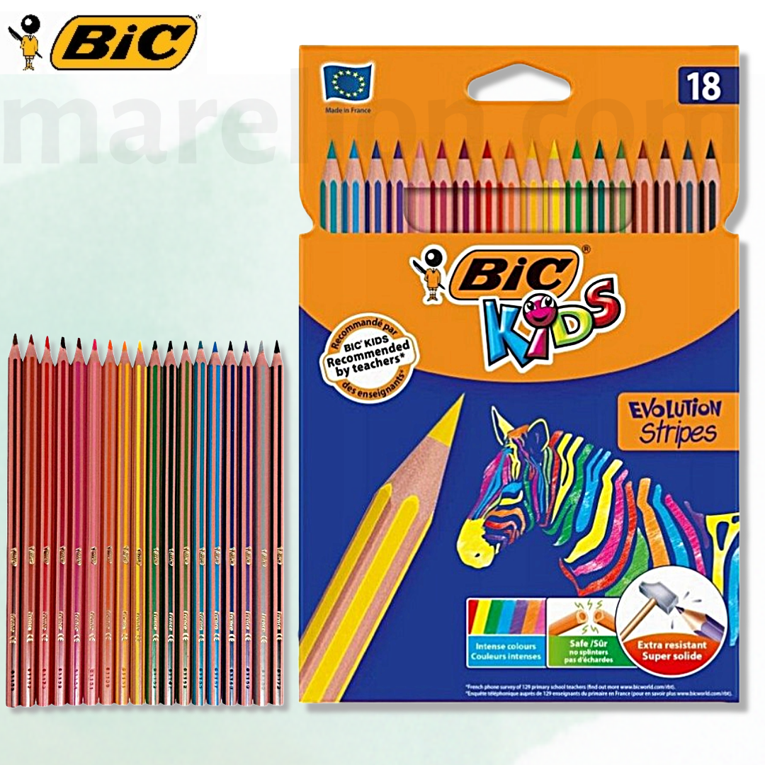 BIC Kids Evolution Stripes Colouring Pencils Set x18 - Σετ Ξυλομπογιές 18τμχ