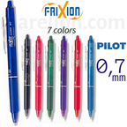 Pilot FriXion Clicker Erasable Gel Pen 0.7mm Assorted Colors - Refillable - Στυλό Gel που Σβήνει σε 7 Χρώματα