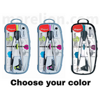 Three Maped compass sets in different packaging colors on a white background.