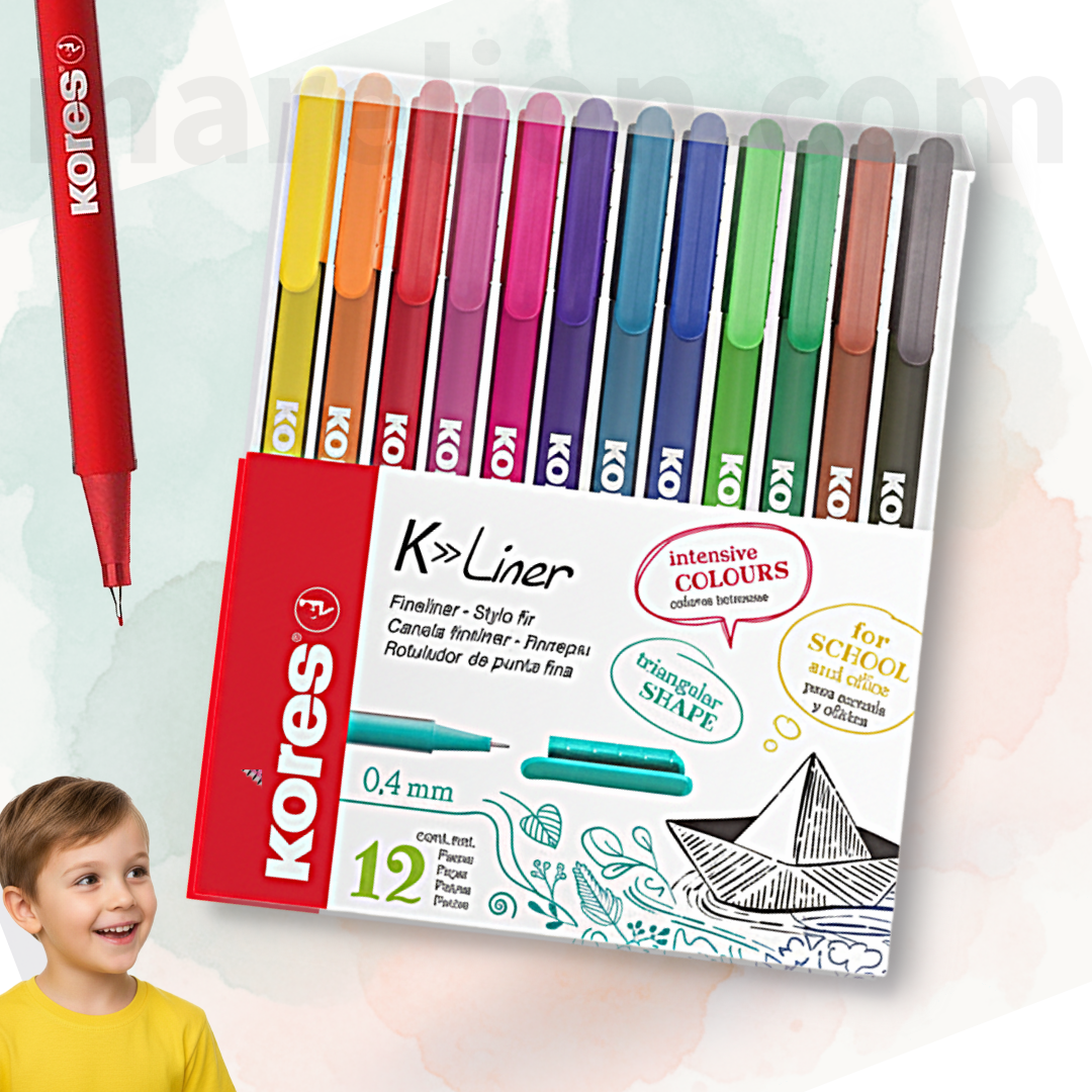 Kores K-Liner Fineliner Pens 0.4mm Set of 12 Mixed Colours - Πενάκια Fineliner Ζωγραφική 12 Χρώματα