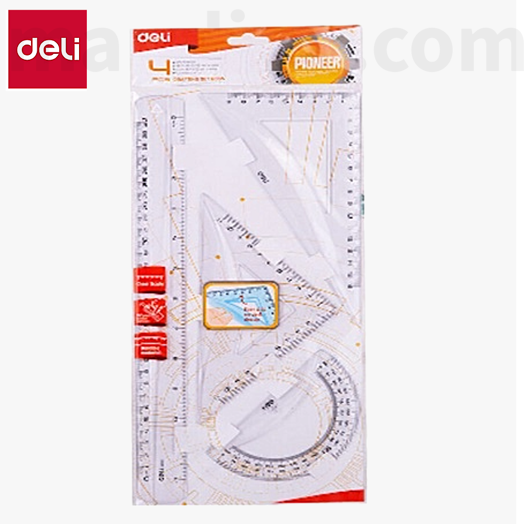 Deli Drafting Set 4pcs with 30cm Ruler & Set Squares - Σετ Γεωμετρικών Οργάνων
