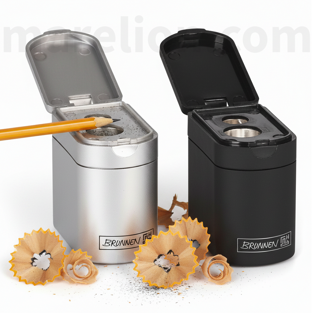 Brunnen Double Hole Metal Pencil Sharpener Silver | Black - Ξύστρα Διπλή Μεταλλική
