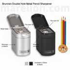 Brunnen Double Hole Metal Pencil Sharpener Silver | Black - Ξύστρα Διπλή Μεταλλική