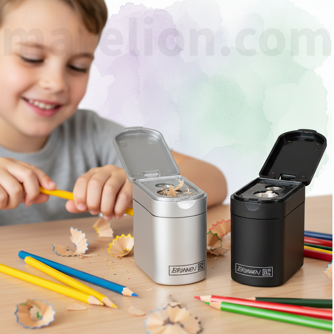 Brunnen Double Hole Metal Pencil Sharpener Silver | Black - Ξύστρα Διπλή Μεταλλική
