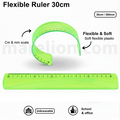 Green flexible ruler 30cm with scale and branding on a white background