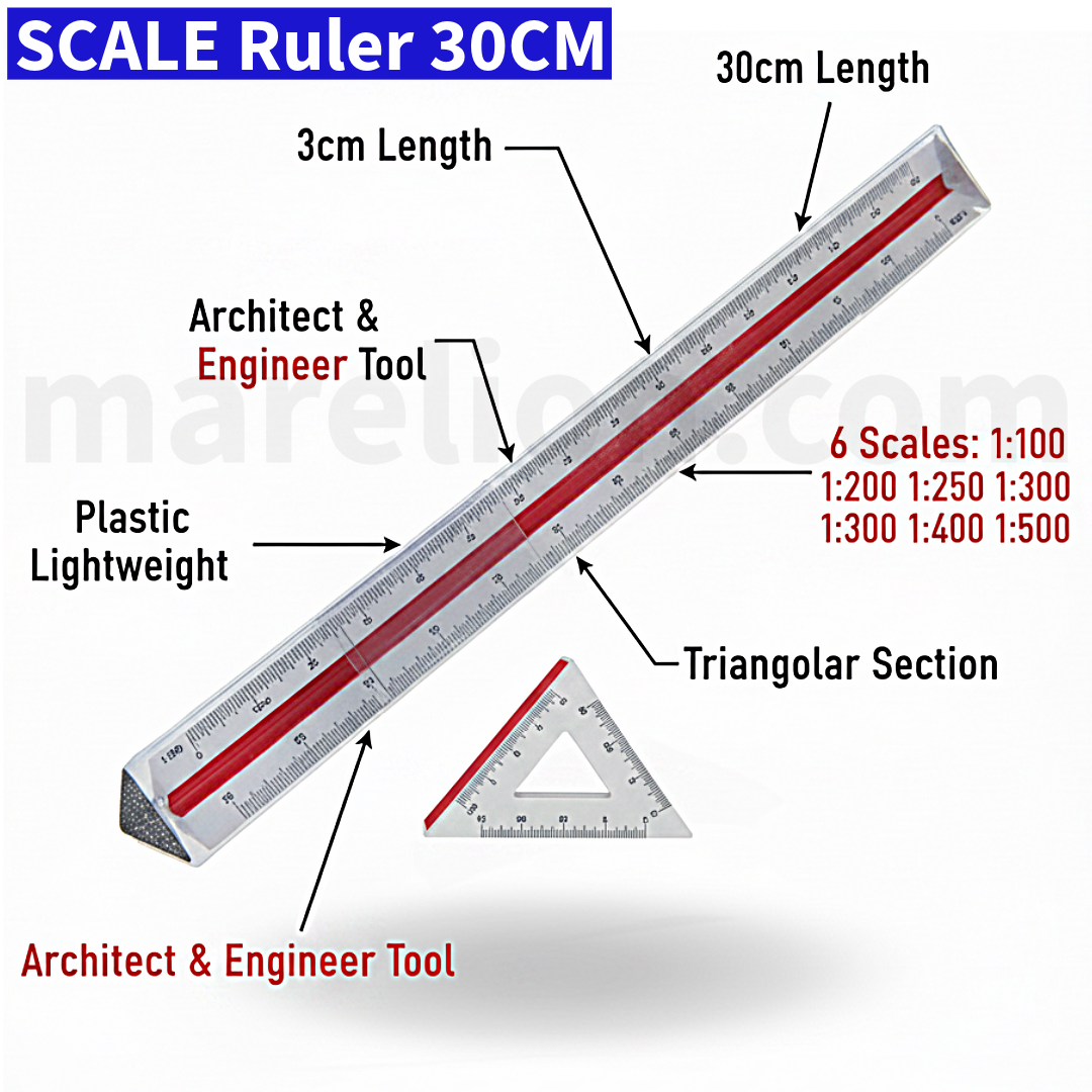 Plastic Scale Ruler 30cm (1:100 1:200 1:250 1:300 1:400 1:500) - Πλαστικός Χάρακας Κλίμακας