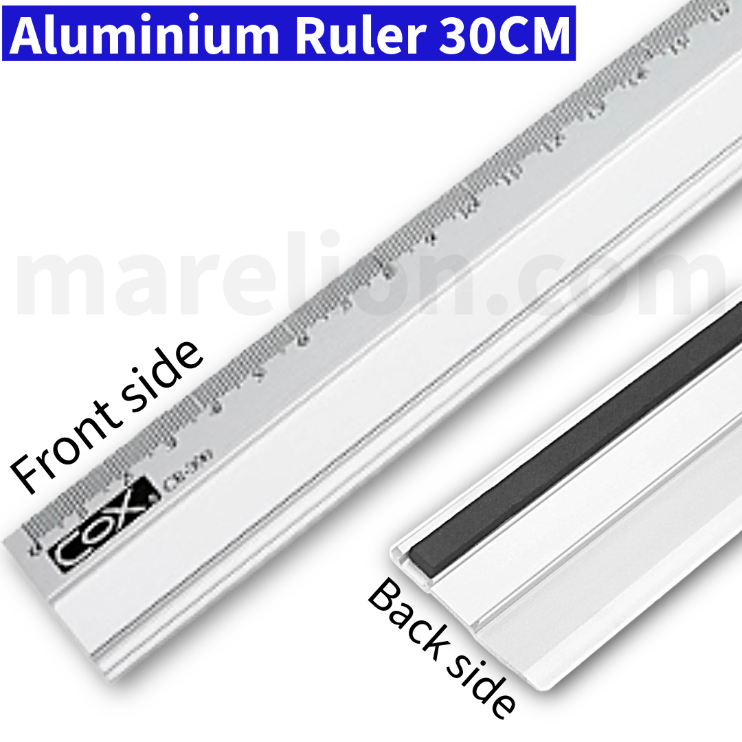 Cox Aluminium Ruler 30cm with Non-Slip Rubber Back CB-300 - Μεταλλική Ρίγα Χάρακας με Αντιολισθητικό