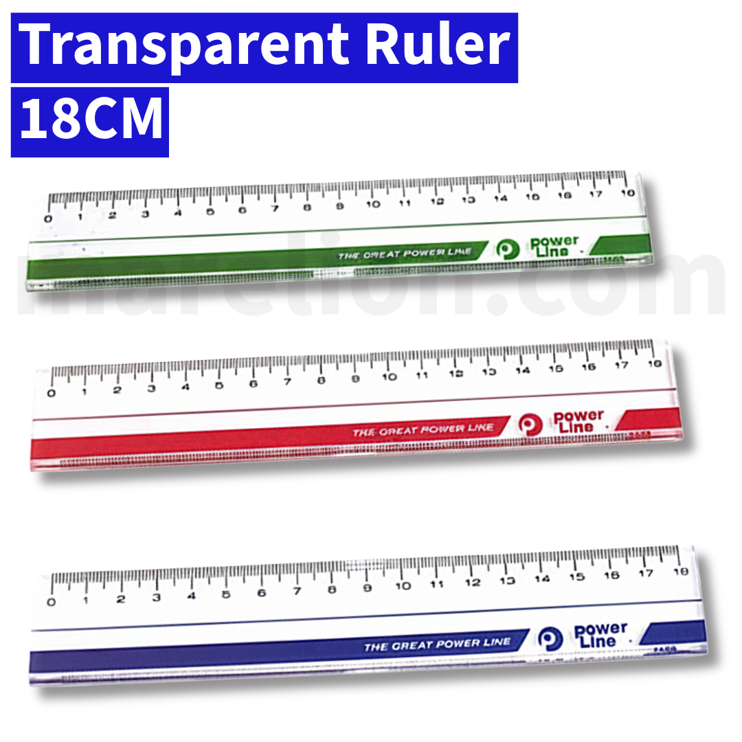 Powerline High quality Hard Plastic Ruler 18cm 3 Colours - Διάφανος Πλαστικός Χάρακας, ρίγα σε 3 Χρώματα