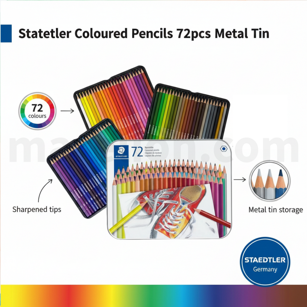 Staedtler Hexagonal Coloured Pencils 72pcs Metal Tin - Coloured Pencils in Metal Tin
