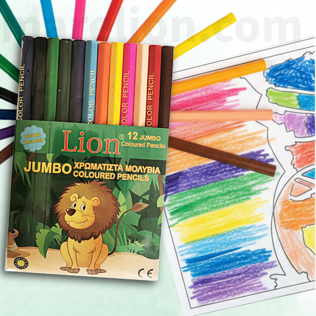Lion Jumbo Maxi Coloured Pencils 12pcs - Χοντρά Χρωματιστά Μολύβια