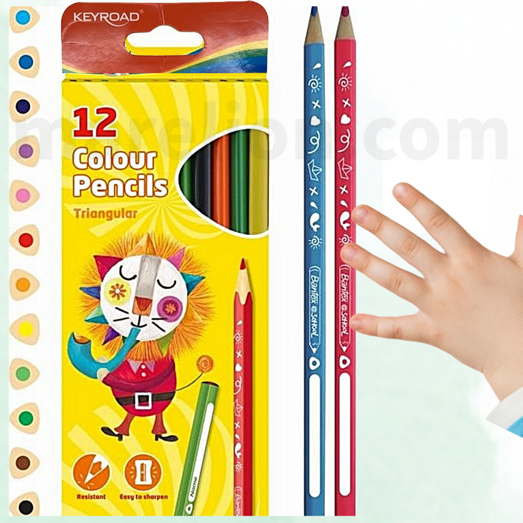 Keyroad Triangular Coloured Pencils 12pcs - Τριγωνικά Χρωματιστά Μολύβια