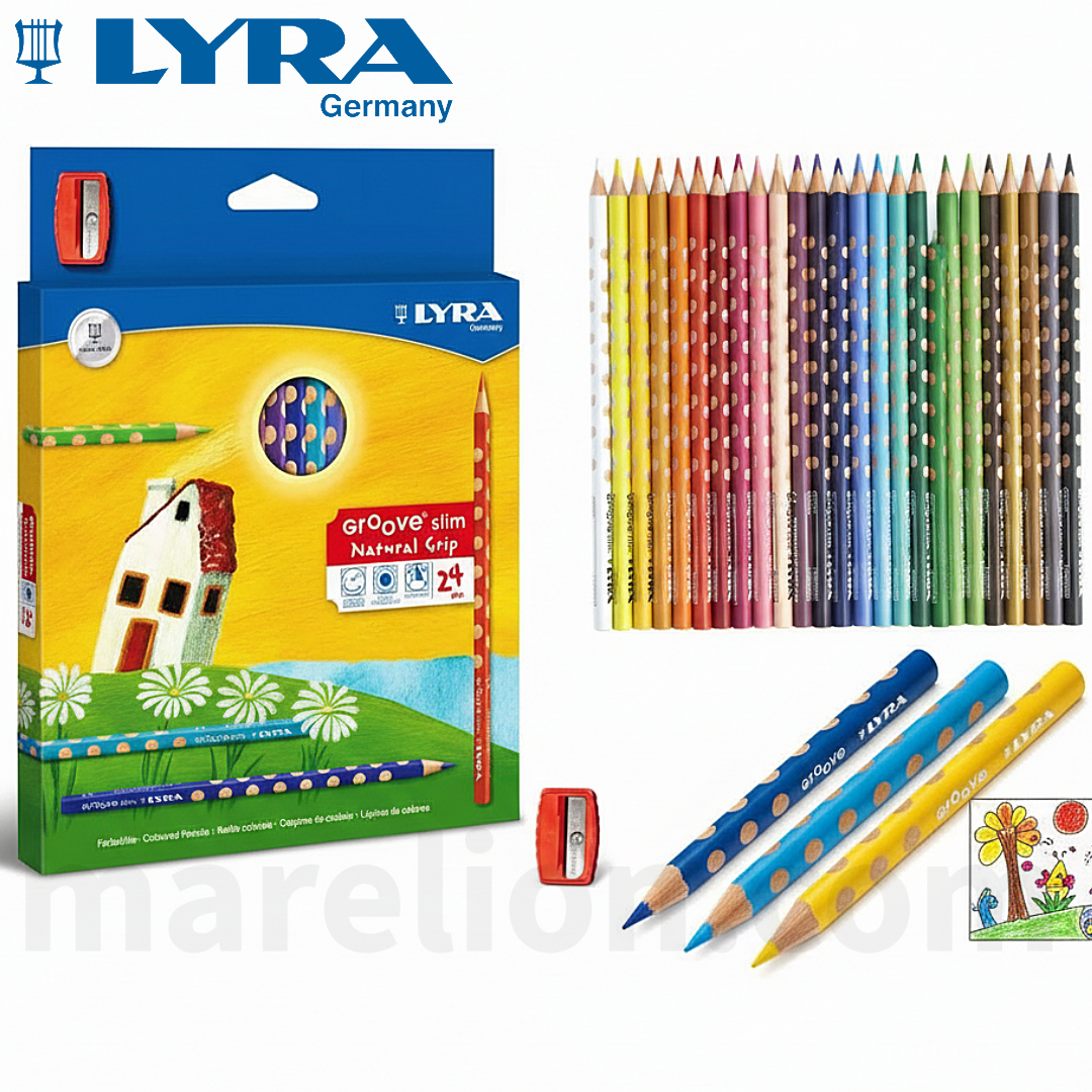 Lyra Groove Slim Coloured Pencils 24pcs with Sharpener - Εργονομικά Χρωματιστά Μολύβια με Ξύστρα