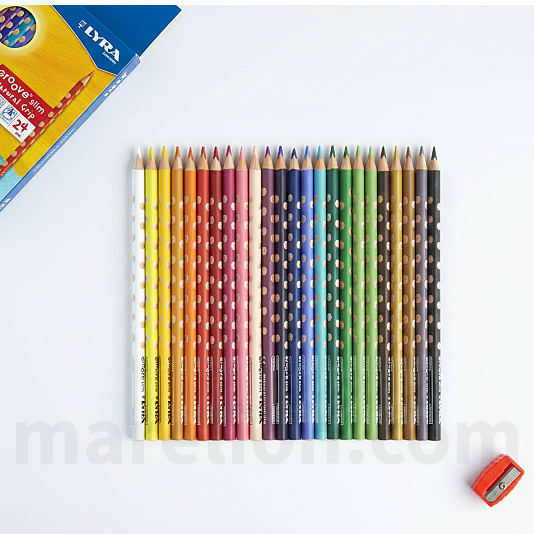 Lyra Groove Slim Coloured Pencils 24pcs with Sharpener - Εργονομικά Χρωματιστά Μολύβια με Ξύστρα
