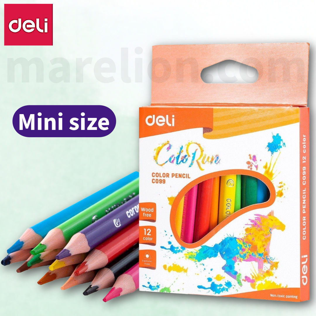 Deli Mini Triangular Coloured Pencils 12pcs 9x9cm Pack - Μίνι Τριγωνικά Χρωματιστά Μολύβια