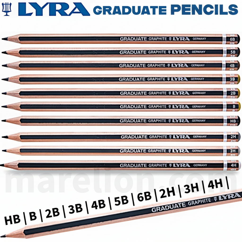 LYRA Graduate pencils with various hardness grades on a white background